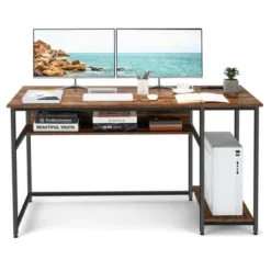 Costway 55'' Computer Desk Home Office PC Workstation W/ Power Outlets & USB Ports Rustic / Black -Costway GUEST 683e9b00 667b 42df 9a5f d9f8c16f63e8