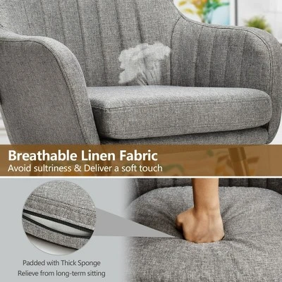 Costway Set Of 2 Accent Chairs Fabric Upholstered Armchairs W/Wooden Legs Beige/Gray 9 Costway Set Of 2 Accent Chairs Fabric Upholstered Armchairs W/Wooden Legs Beige/Gray - Image 7