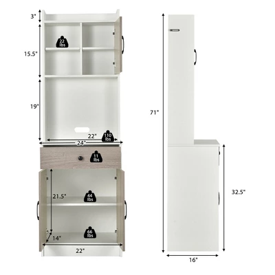 Costway 3-Door 71'' Kitchen Buffet Pantry Storage Cabinet W/Hutch Adjustable Shelf White 3 Costway 3-Door 71'' Kitchen Buffet Pantry Storage Cabinet W/Hutch Adjustable Shelf White
