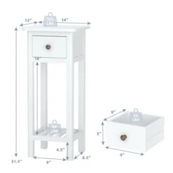 Costway 2PCS 2 Tier End Bedside Sofa Side Table With Drawer Shelf Acacia Wood Nightstand White