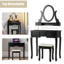 Costway Vanity Set Makeup Dressing Table W/5 Drawers 12 LED Bulb Black -Costway GUEST 68872b9e 0e07 4dc0 9777 ddec59c01a86