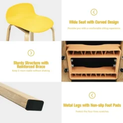 Costway Modern Set Of 4 Barstools 30inch Pub Chairs W/Low Back & Metal Legs Yellow -Costway GUEST 689c5c03 5161 451b a169 59ec44863bf1