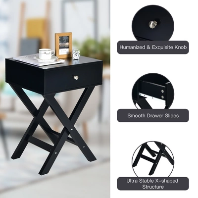 Costway Side Nightstand With Drawer X Shaped Structure Accent Sofa End Table WhiteBlack 8 Costway Side Nightstand With Drawer X Shaped Structure Accent Sofa End Table WhiteBlack - Image 6