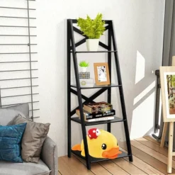 Costway 4-Tier Ladder Shelf Bookshelf Bookcase Storage Display Leaning Home Office Decor -Costway GUEST 68b77e9c 141f 415e b5dc 54e803070898