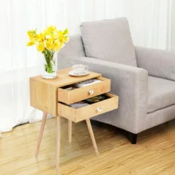 Costway Mid Century Modern 2 Drawers Nightstand In Natural Sofa Side Table End Table -Costway GUEST 68caf30a cd53 42de b694 b8dd4f304375