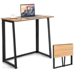 Costway Folding Computer Desk No Assembly Study Writing Table For Small Spaces Walnut/Black/Brown/White -Costway GUEST 69122eaf 57db 4ab9 b34c 1ca9a17994d4