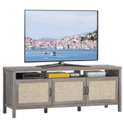 Costway TV Stand Entertainment Media Center For TV's Up To 65'' W/ Rattan Doors -Costway GUEST 694841dc 95d4 4f32 a507 4e4248db2601