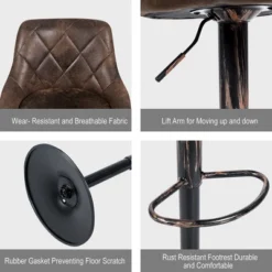 Costway Set Of 2 Adjustable Bar Stools Swivel Bar Chairs Hot-stamping Cloth Retro Brown Low Back -Costway GUEST 69725518 ce26 4b1a 9a79 42ffa824d05f
