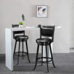 Costway Set Of 2 29'' Swivel Bar Height Stool Wood Dining Chair Barstool Black -Costway GUEST 69d495e2 6a48 469e 989d 8ea2df95bbd0