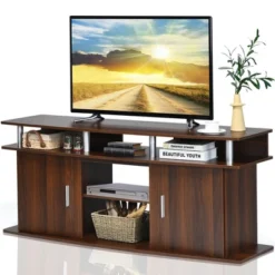 Costway 63'' TV Stand Entertainment Console Center W/ 2 Cabinets Up To 70'' BlackWalnut -Costway GUEST 69d809c7 324d 48a1 9a44 4f519d17a4e5