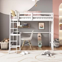 Costway Twin Loft Bed Frame W/Desk Angled And Built-in Ladder Solid Wooden Frame WhiteGreyExpresso -Costway GUEST 69e7c2fc 8c7a 4497 89c6 2c4c828baccd