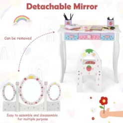 Costway Kids Vanity Princess Makeup Dressing Table Chair Set W/ Tri-fold Mirror White -Costway GUEST 6a04a345 796c 42b1 b2d3 8012874ed8f5