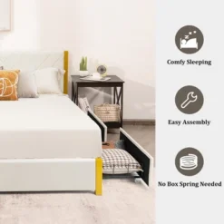 Costway FullQueen Size Upholstered Bed Frame Wooden Slatted Adjustable Headboard 4 Drawers -Costway GUEST 6a0a592c 1ad9 4998 8e10 ebf08c0d762f
