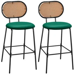 Costway Set Of 2 Bar Stools Faux Leather Bar Height Kitchen Chairs With Rattan Back Brown/Green -Costway GUEST 6a1ad59e 550b 4413 868b 126e220ed4e5