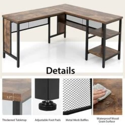 Costway Industrial L-Shaped Corner Computer Desk Office Workstation W/ Storage Shelves -Costway GUEST 6a37fa5f cd2b 4413 9e66 298e7d305847