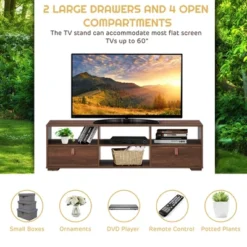Costway TV Stand Entertainment Media Center Console For TV's Up To 60'' W/Drawers WalnutBlack -Costway GUEST 6a55ff67 fbc6 48ab a752 a30a2440ca91
