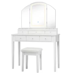 Costway Vanity Table Stool Set Large Tri-folding Lighted Mirror 6 Drawer Dresser WhiteBlack -Costway GUEST 6a86a83f 5925 4134 868d 20b95c036211