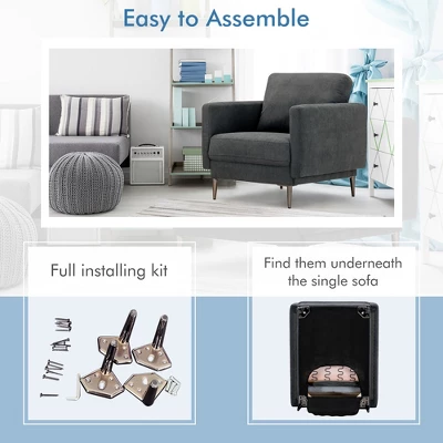 Costway Modern Upholstered Accent Chair Single Sofa Armchair Living Room Funiture WhiteGrey 8 Costway Modern Upholstered Accent Chair Single Sofa Armchair Living Room Funiture WhiteGrey - Image 6