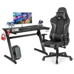 Costway Z-Shaped Racing Style Desk & Massage Gaming Chair Set For Home Office -Costway GUEST 6a93f44c 201f 44d8 93c1 cdc50c85205b