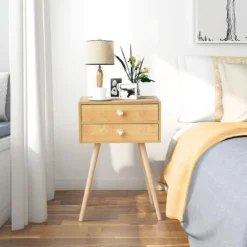 Costway Mid Century Modern 2 Drawers Nightstand In Natural Sofa Side Table End Table -Costway GUEST 6ad533ce 1324 47fc 9da7 676dcd99318b
