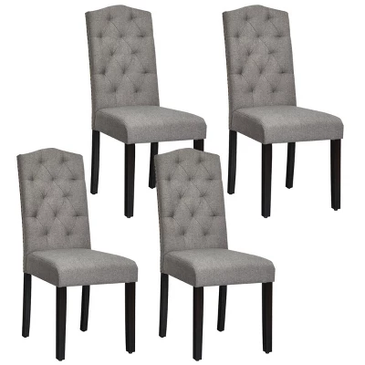 Costway Set Of 4 Tufted Dining Chair Upholstered W/ Nailhead Trim & Rubber Wooden Legs 13 Costway Set Of 4 Tufted Dining Chair Upholstered W/ Nailhead Trim & Rubber Wooden Legs - Image 11