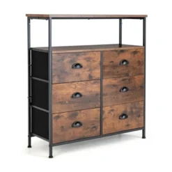 Costway 6-Drawer Dresser 2-Tier Fabric Storage Tower W/wooden Top Chest Organizer Unit -Costway GUEST 6b0d97a7 9475 40ec 89d0 d228e4002d8b