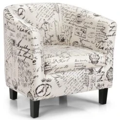 Costway Barrel Modern Accent Tub Upholstered Chair French Print W/ Ottoman -Costway GUEST 6b115cb1 e78d 414e 82c9 f82454898c22