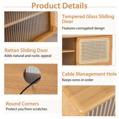 Costway Modern TV Stand Entertainment Center Media Console W/Rattan Glass Sliding Doors 11 Costway Modern TV Stand Entertainment Center Media Console W/Rattan Glass Sliding Doors - Image 9