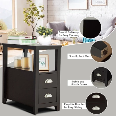 Costway Set Of 2 End Bedside Table Rectangular Nightstand W/ 2 Drawers & Shelf Espresso 9 Costway Set Of 2 End Bedside Table Rectangular Nightstand W/ 2 Drawers & Shelf Espresso - Image 7