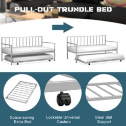 Costway Twin Metal Daybed With Roll Out Trundle Heavy Duty Frame Sofa Bed Set -Costway GUEST 6b67bcb9 ee91 47d2 abf2 44879e5cc84a