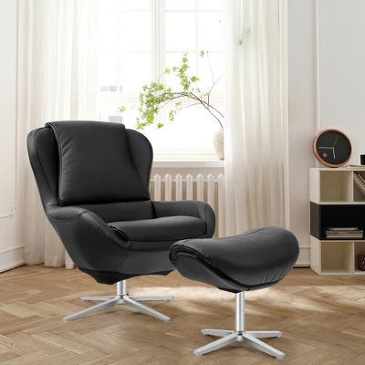 Costway Swivel Rocking Chair Top Grain Leather Lounge Armchair W/Ottoman 4 Costway Swivel Rocking Chair Top Grain Leather Lounge Armchair W/Ottoman - Image 2