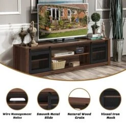 Costway TV Stand Entertainment Center For TV's Up To 65'' With Sliding Mesh Doors Walnut Black -Costway GUEST 6bfa58cb ced7 45e9 ba54 642142bf457e