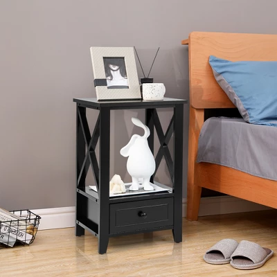 Costway Modern Nightstand With Bottom Drawer Storage Shelf Small Side End Table WhiteBlack 3 Costway Modern Nightstand With Bottom Drawer Storage Shelf Small Side End Table WhiteBlack