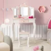 Costway Kid Vanity Set Wooden Makeup Table Stool Tri-Folding Mirror Zebra-Stripe Pink -Costway GUEST 6c20f929 9851 468d 980f 2e35a93db1a2