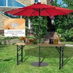 Costway 66.5" Outdoor Folding Wood Picnic Table Height Adjustable Metal Frame -Costway GUEST 6c6903c8 df12 4b50 8ae4 fe4124dc299e