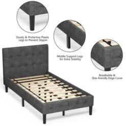 Costway Twin Upholstered Bed Frame Button Tufted Headboard Mattress Foundation -Costway GUEST 6c91b963 8aab 4b30 853f 4cba974daf95