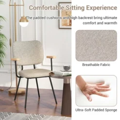 Costway Set Of 2 Modern Linen Fabric Dining Chairs Padded Kitchen Accent Armchair Grey/Orange -Costway GUEST 6caf901c fc2b 464d a9f9 0e47187a68fb