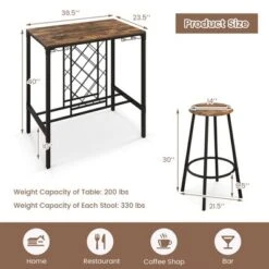 Costway 5PCS Bar Table & Stools Set Industrial Bistro Set With Wine Rack & Glass Holder -Costway GUEST 6cb48cf6 858b 4495 9dcb 9cc0e7afe686