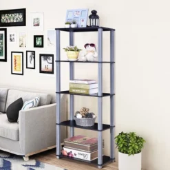 Costway 5-Tier Multi-Functional Storage Shelves Rack Display Bookcase Home Furni Black -Costway GUEST 6cc02541 b644 4ab0 9bb4 370d8384854b