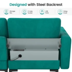 Costway Modular 3-Seat Sofa Couch W/ Socket USB Ports & Side Storage Pocket Teal -Costway GUEST 6cc4405a 4428 41d0 844b 90bf4ff12ff3