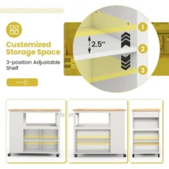 Costway Kitchen Island Trolley Cart On Wheels With Storage Open Shelves & Drawer White/Brown -Costway GUEST 6cd29548 0de8 417b a3ce 90f3a4afeac5