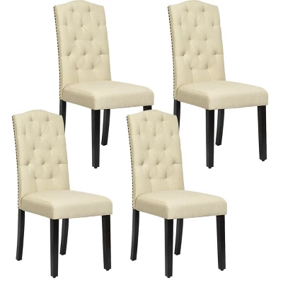 Costway Set Of 4 Tufted Dining Chair Upholstered W/ Nailhead Trim & Rubber Wooden Legs 12 Costway Set Of 4 Tufted Dining Chair Upholstered W/ Nailhead Trim & Rubber Wooden Legs - Image 10