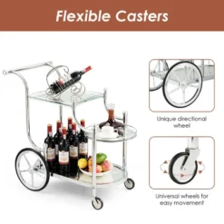 Costway Kitchen Cart Tea Cart Glass Shelves & Metal Frame With Wheels -Costway GUEST 6d052780 18fe 4988 b647 134c1b52a554