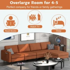 Costway Modular L-shaped Sectional Sofa W/ Reversible Chaise & 4 USB Ports OrangeDark Grey -Costway GUEST 6d158f67 09c4 4372 a2dd 95395eacff0d