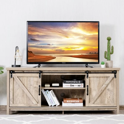 Costway TV Stand Media Center Console Cabinet Sliding Barn Door For TV's 60'' 8 Costway TV Stand Media Center Console Cabinet Sliding Barn Door For TV's 60'' - Image 6