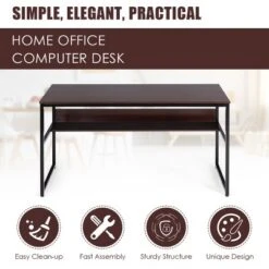 Costway 55'' Industrial Computer Desk W/ Storage Shelf Adjustable Foot Pads -Costway GUEST 6d93fd0a 771a 4599 8cce 34a8764c68b5