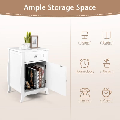 Costway Nightstand With Drawer Cabinet Curved Legs Sofa Side End Accent Table White 7 Costway Nightstand With Drawer Cabinet Curved Legs Sofa Side End Accent Table White - Image 5