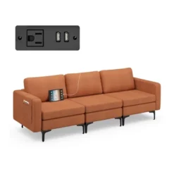 Costway Modular 3-Seat Sofa Couch W/ Socket USB Ports & Side Storage Pocket OrangeDark Grey -Costway GUEST 6da3e4cf 443d 4db8 87b9 8f98113fdb9b