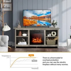Costway 58'' 2-Tier Fireplace TV Stand W/18'' Electric Fireplace Up To 65'' Grey -Costway GUEST 6da41416 4ef0 4391 a3ae 711e039ebc77