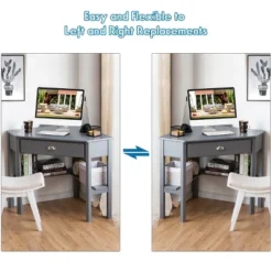 Costway Triangle Computer Desk Corner Office Desk Laptop Table W/ Drawer Shelves Rustic Grey 11 Costway Triangle Computer Desk Corner Office Desk Laptop Table W/ Drawer Shelves Rustic Grey -Costway GUEST 6da989c5 3122 4c85 a557 8133fb2ae2c8